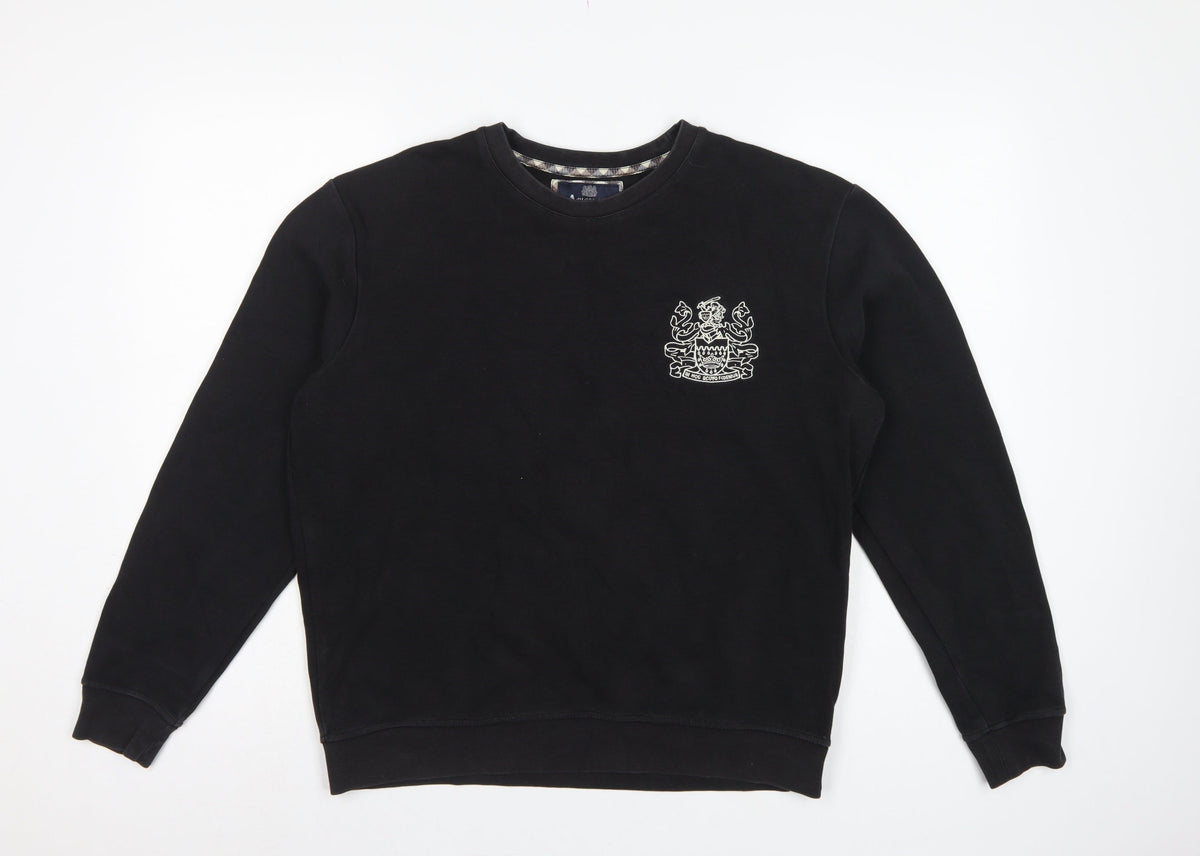Aquascutum London Men’s Black L Crew Neck Embroidered Crest Sweatshirt