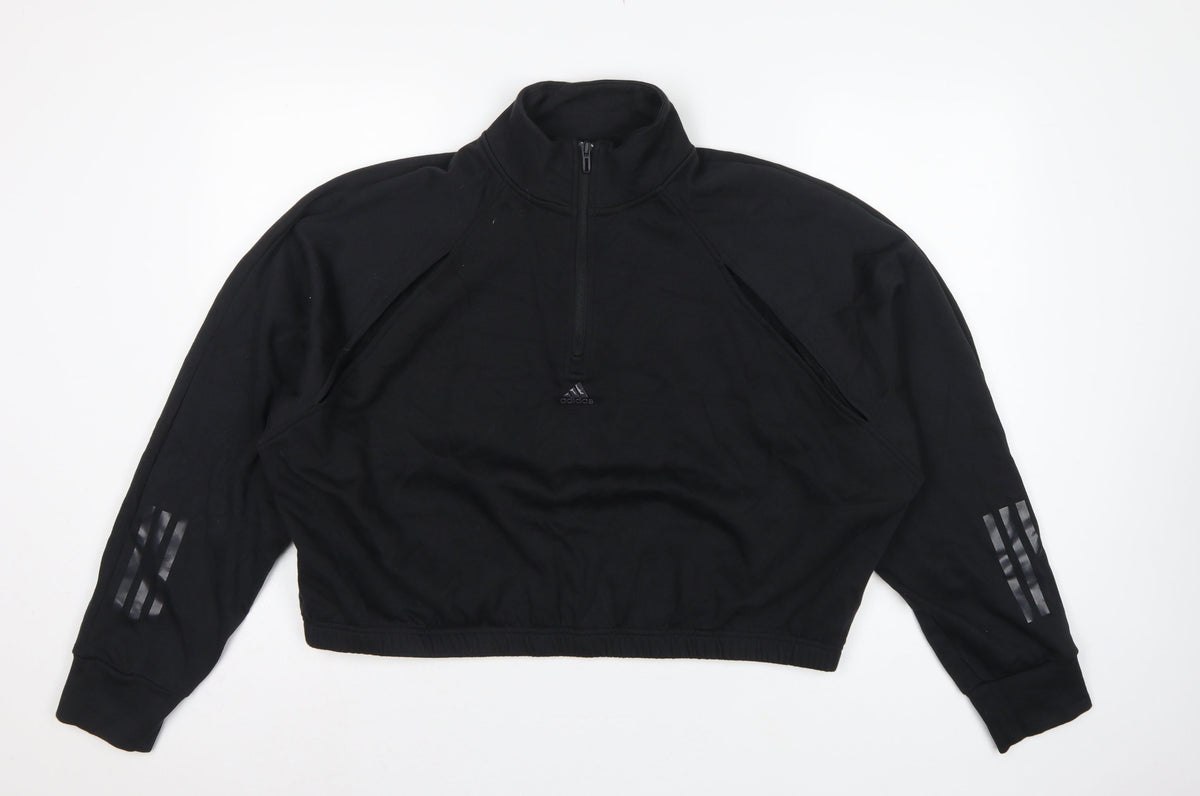 adidas Women's Black UK XL 20-22 1/2 Zip Logo Sweatshirt