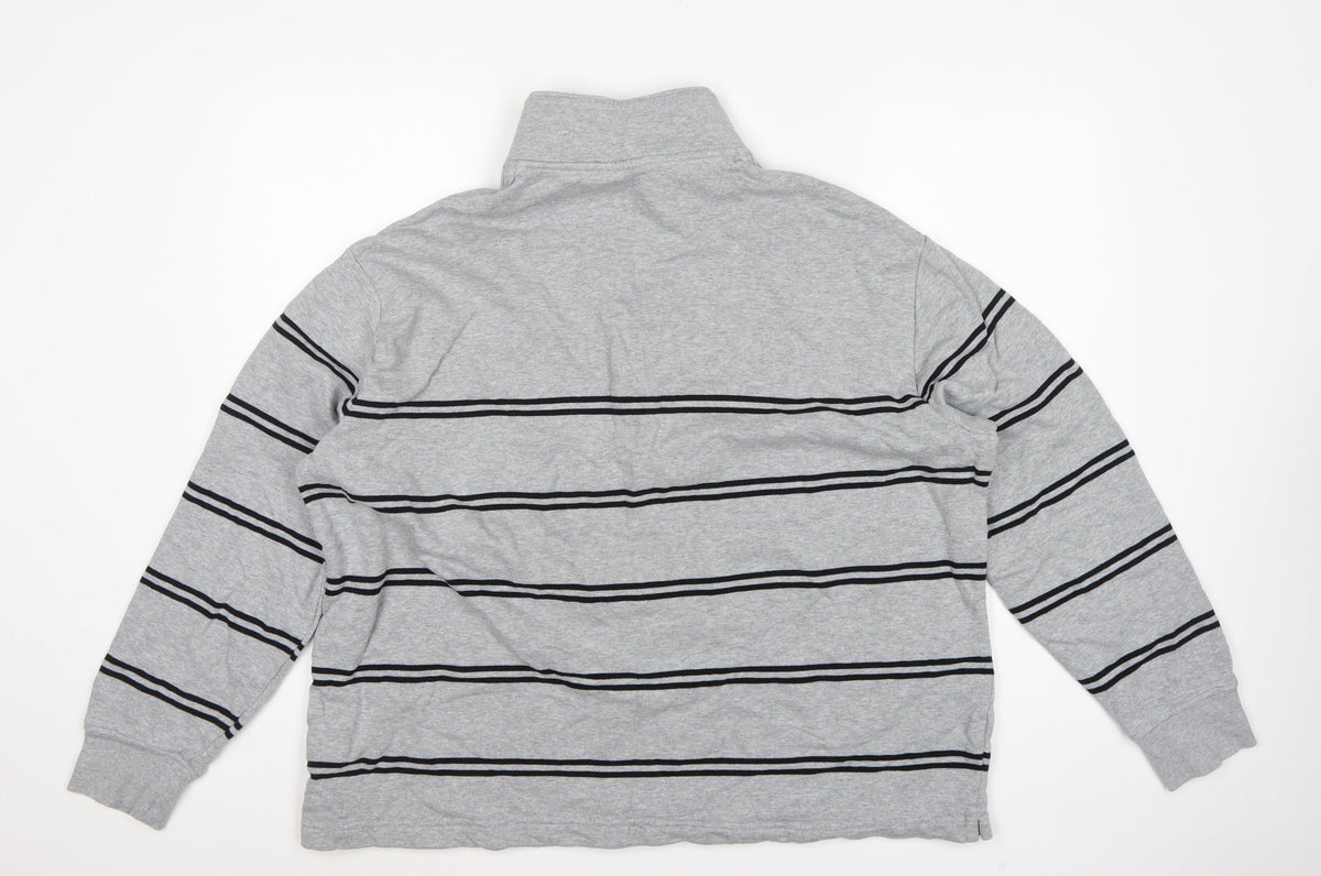 Marks & Spencer Men Grey 2XL Pullover 1/4 Zip Striped Sweatshirt