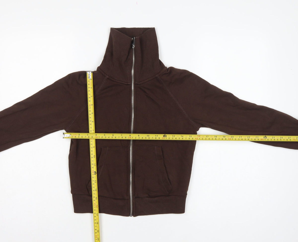 Zara Women Brown M Full Zip High Neck Fleece Sweatshirt Pockets