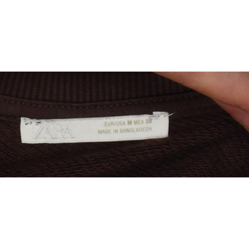 Zara Women Brown M Full Zip High Neck Fleece Sweatshirt Pockets