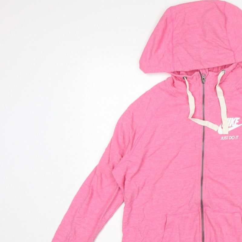 Nike Women Pink L Full Zip Hoodie Logo Pockets