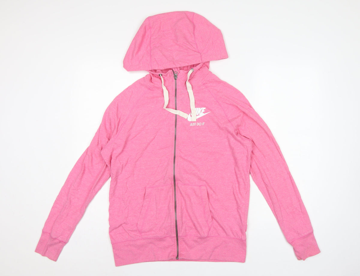 Nike Women Pink L Full Zip Hoodie Logo Pockets