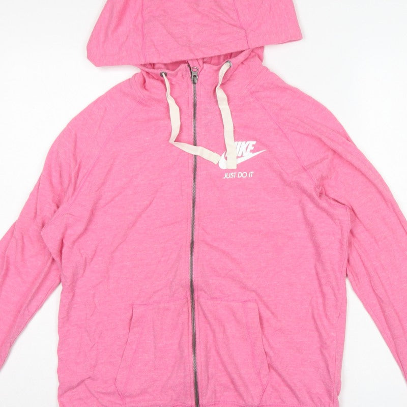 Nike Women Pink L Full Zip Hoodie Logo Pockets