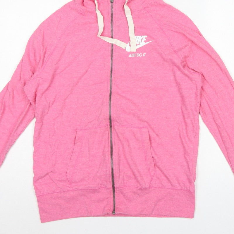 Nike Women Pink L Full Zip Hoodie Logo Pockets