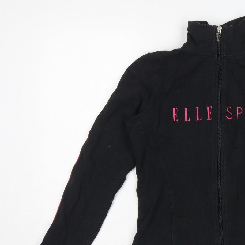 Elle Sport Women’s Black Pink Full Zip Sweatshirt UK 12 Logo