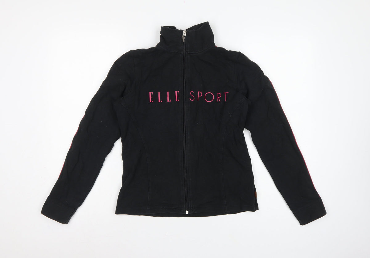Elle Sport Women’s Black Pink Full Zip Sweatshirt UK 12 Logo