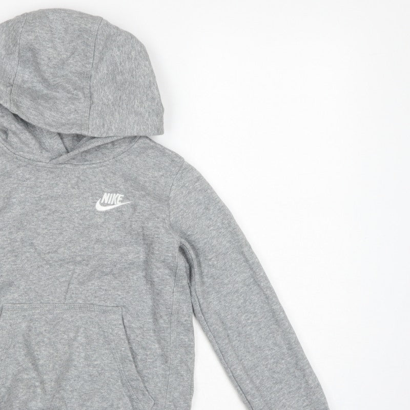 Nike Boys Grey Logo Pullover Hoodie XS 7-8 Years Cotton Blend