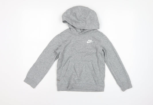 Nike Boys Grey Logo Pullover Hoodie XS 7-8 Years Cotton Blend