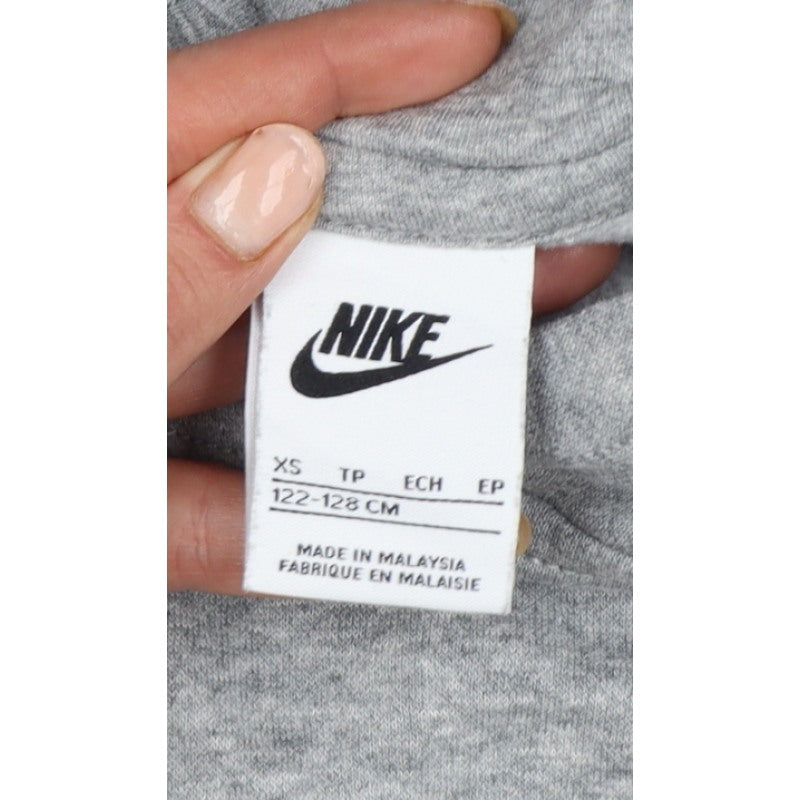 Nike Boys Grey Logo Pullover Hoodie XS 7-8 Years Cotton Blend
