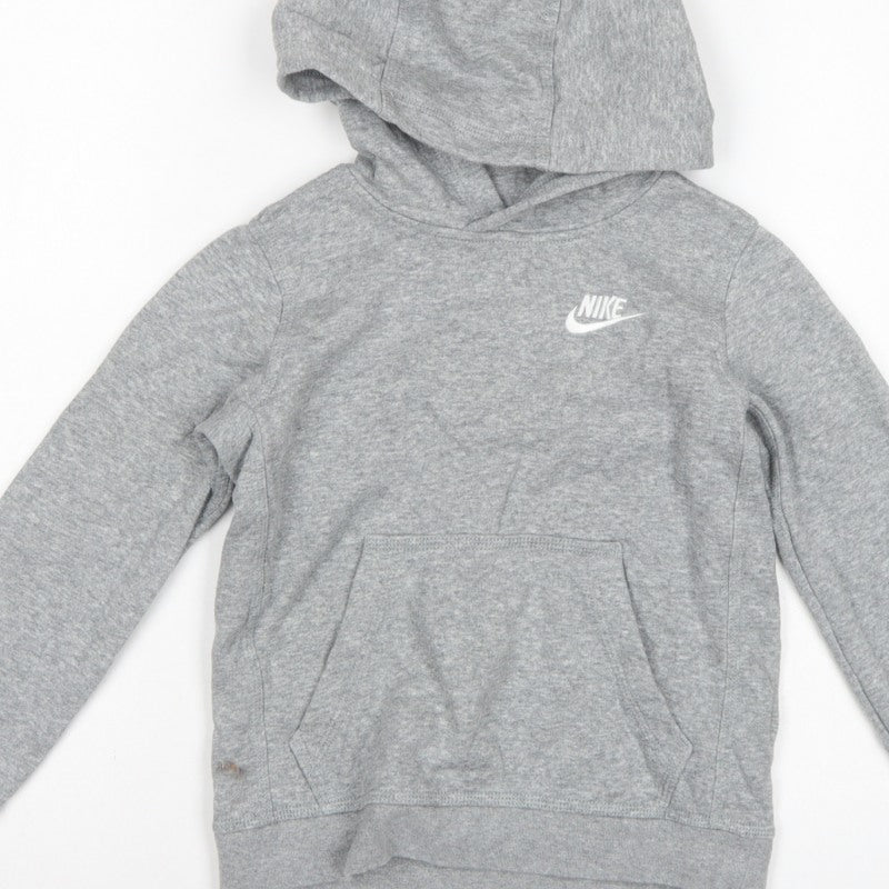 Nike Boys Grey Logo Pullover Hoodie XS 7-8 Years Cotton Blend
