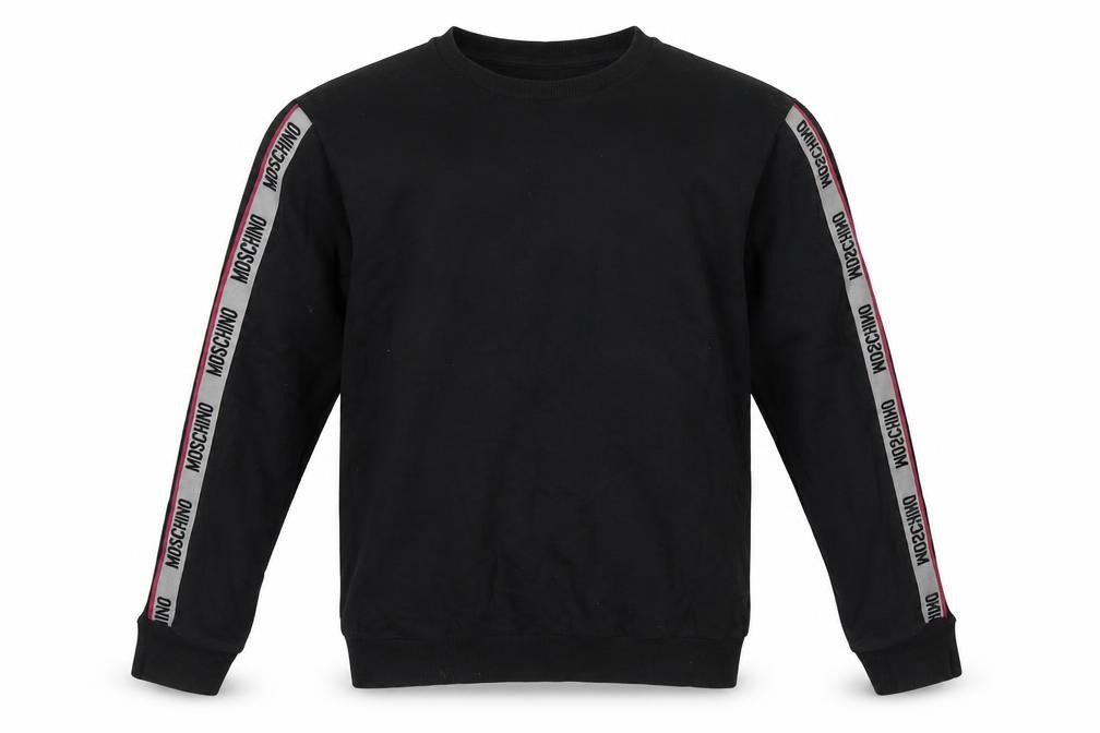 Moschino Men's Black M Logo Tape Crew Neck Pullover Sweatshirt