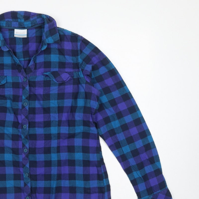 Columbia Women Blue Purple M Plaid Cotton Long Sleeve Button-Up Shirt
