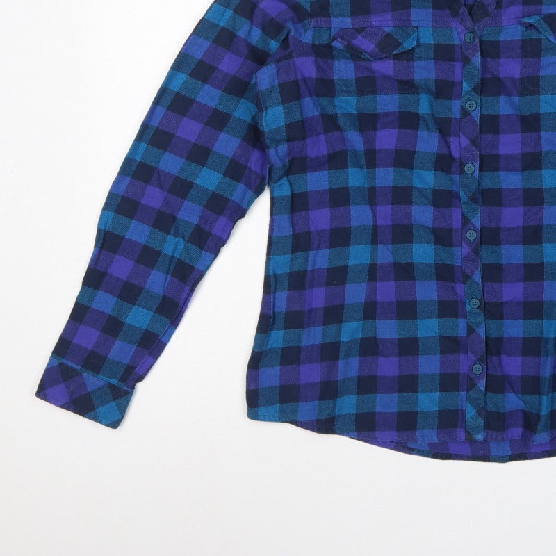 Columbia Women Blue Purple M Plaid Cotton Long Sleeve Button-Up Shirt