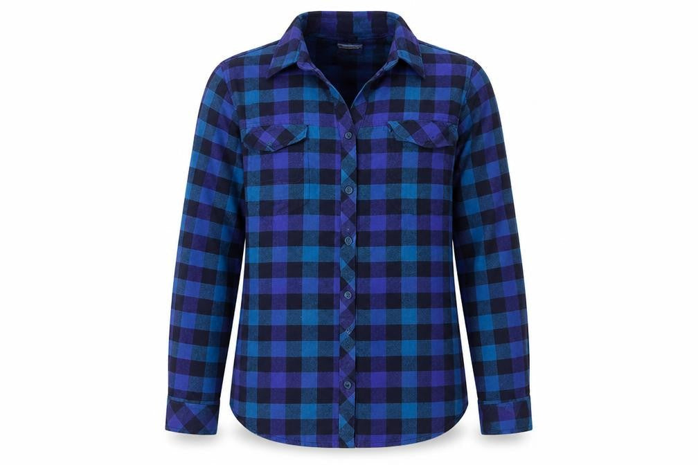 Columbia Women Blue Purple M Plaid Cotton Long Sleeve Button-Up Shirt