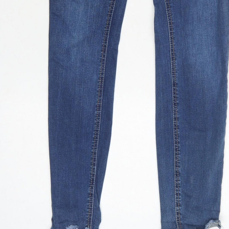 New Look Women Blue UK 10 Ankle Grazer Skinny Jeans Raw Hem