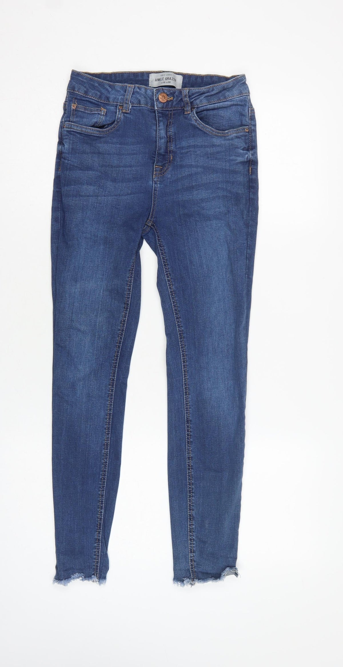 New Look Women Blue UK 10 Ankle Grazer Skinny Jeans Raw Hem