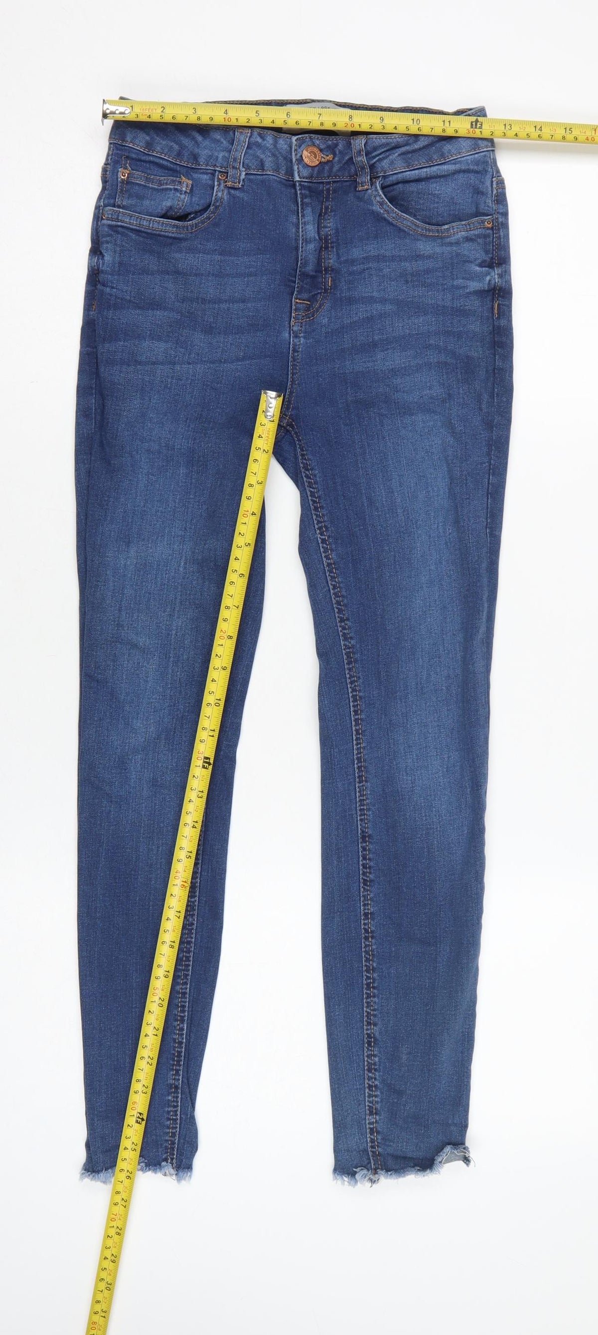 New Look Women Blue UK 10 Ankle Grazer Skinny Jeans Raw Hem