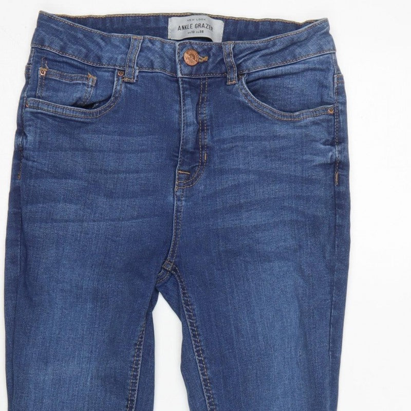 New Look Women Blue UK 10 Ankle Grazer Skinny Jeans Raw Hem