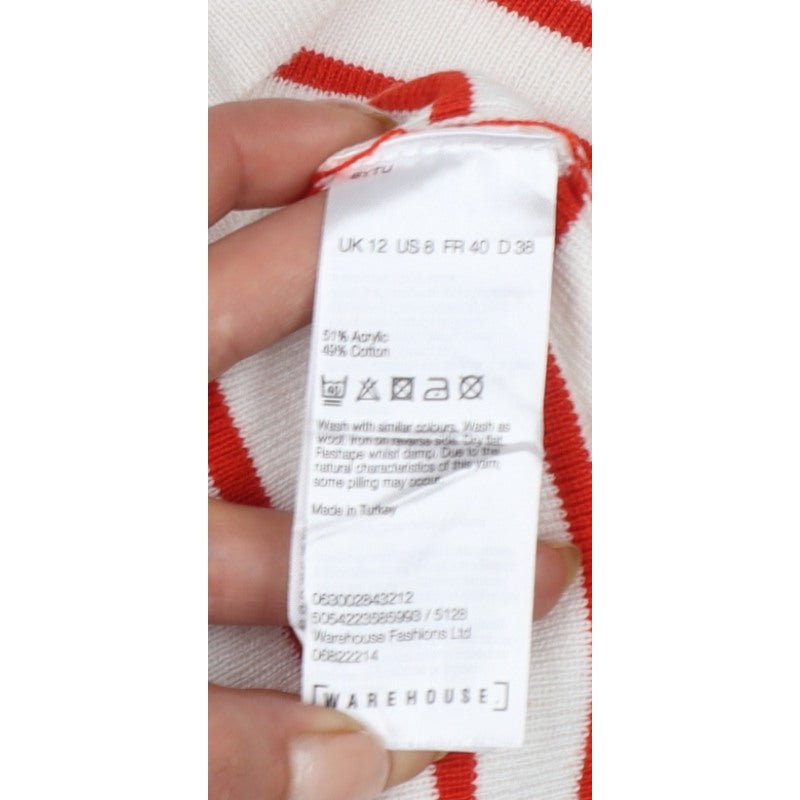 Warehouse Women Ivory Red Stripe Knit Top UK 12 Crew Neck Zip