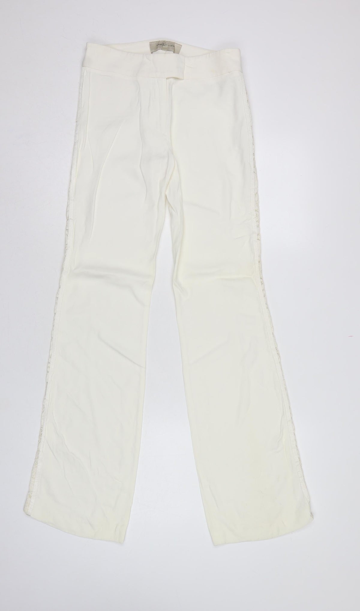 Karen Millen Women Ivory UK 8 Flared Lace Trim Trousers