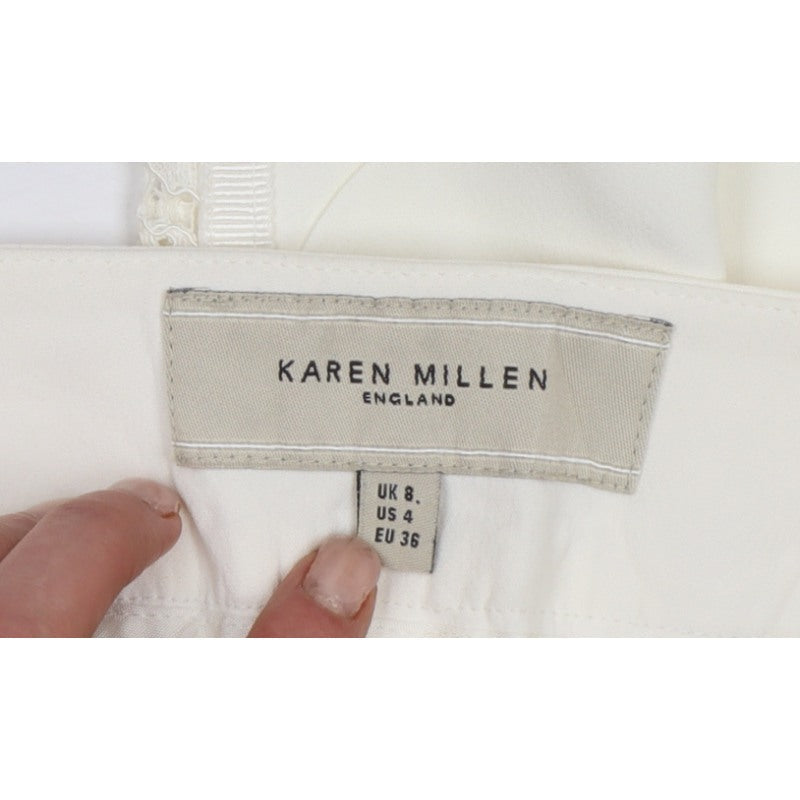 Karen Millen Women Ivory UK 8 Flared Lace Trim Trousers
