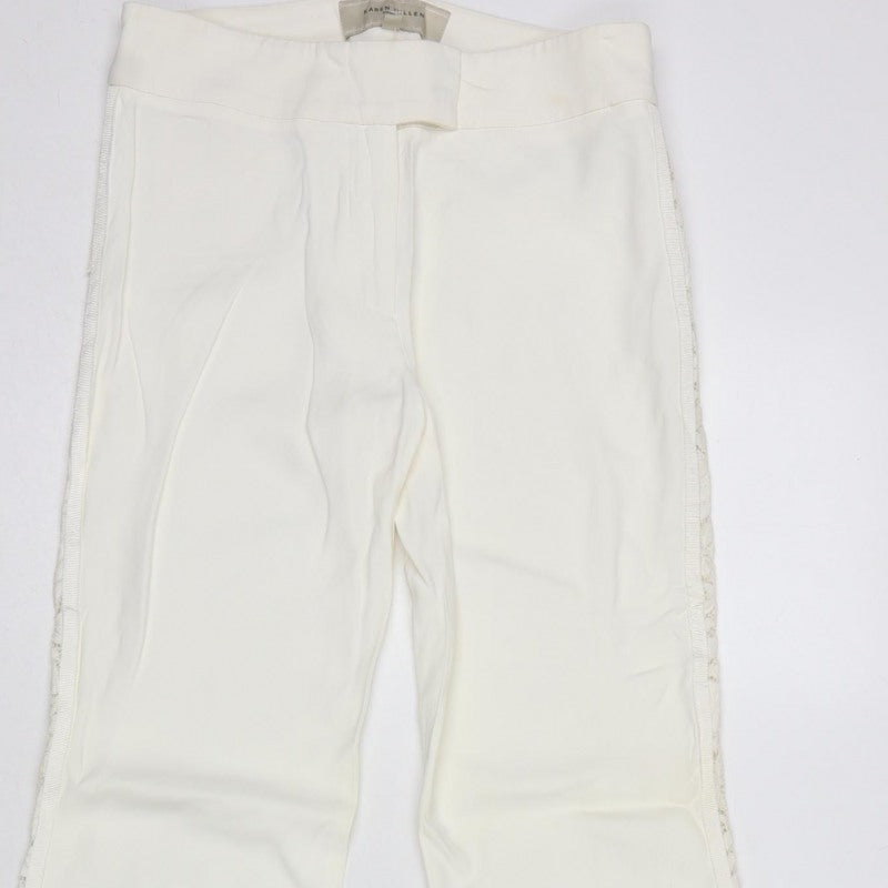 Karen Millen Women Ivory UK 8 Flared Lace Trim Trousers