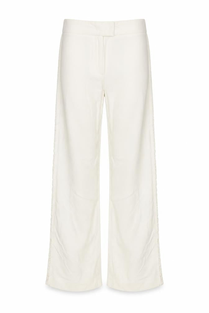 Karen Millen Women Ivory UK 8 Flared Lace Trim Trousers
