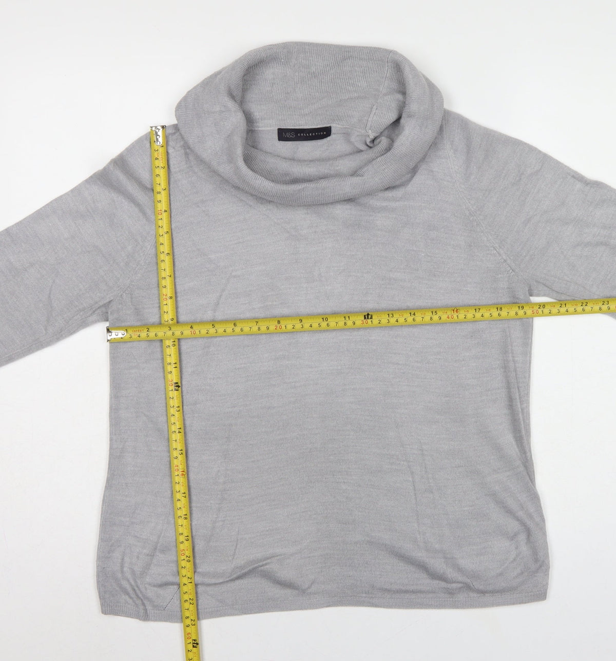 Marks & Spencer Women Grey UK 14 Cowl Neck Raglan Knit Jumper