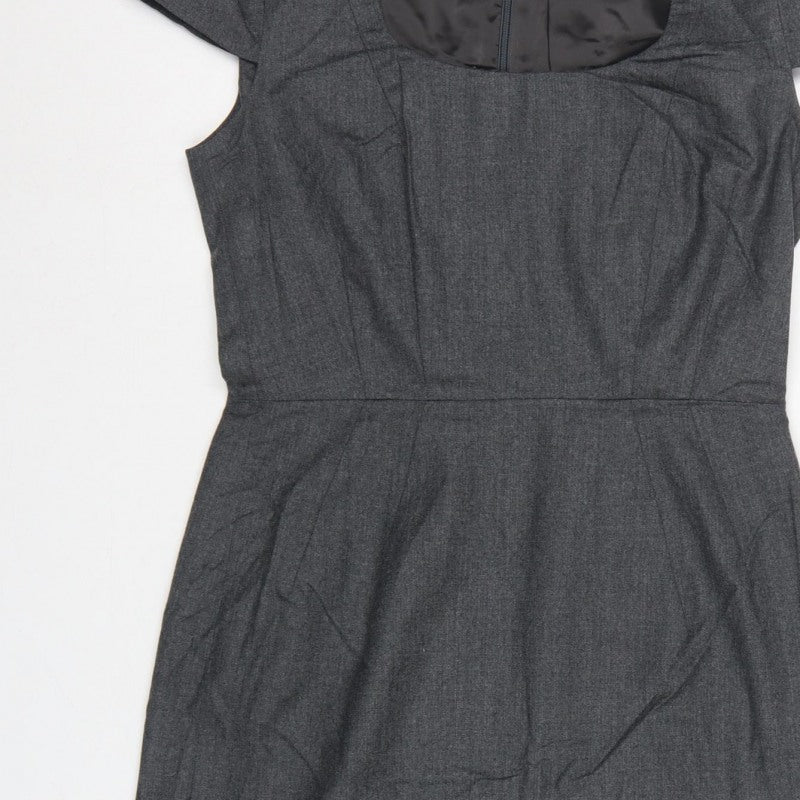Hobbs Women Grey UK 10 Wool Pencil Dress Short Sleeve Workwear