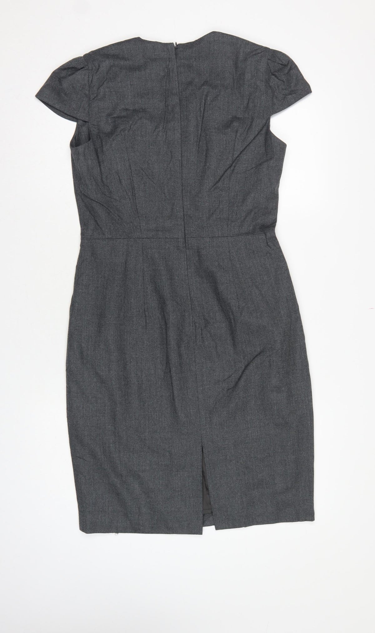Hobbs Women Grey UK 10 Wool Pencil Dress Short Sleeve Workwear