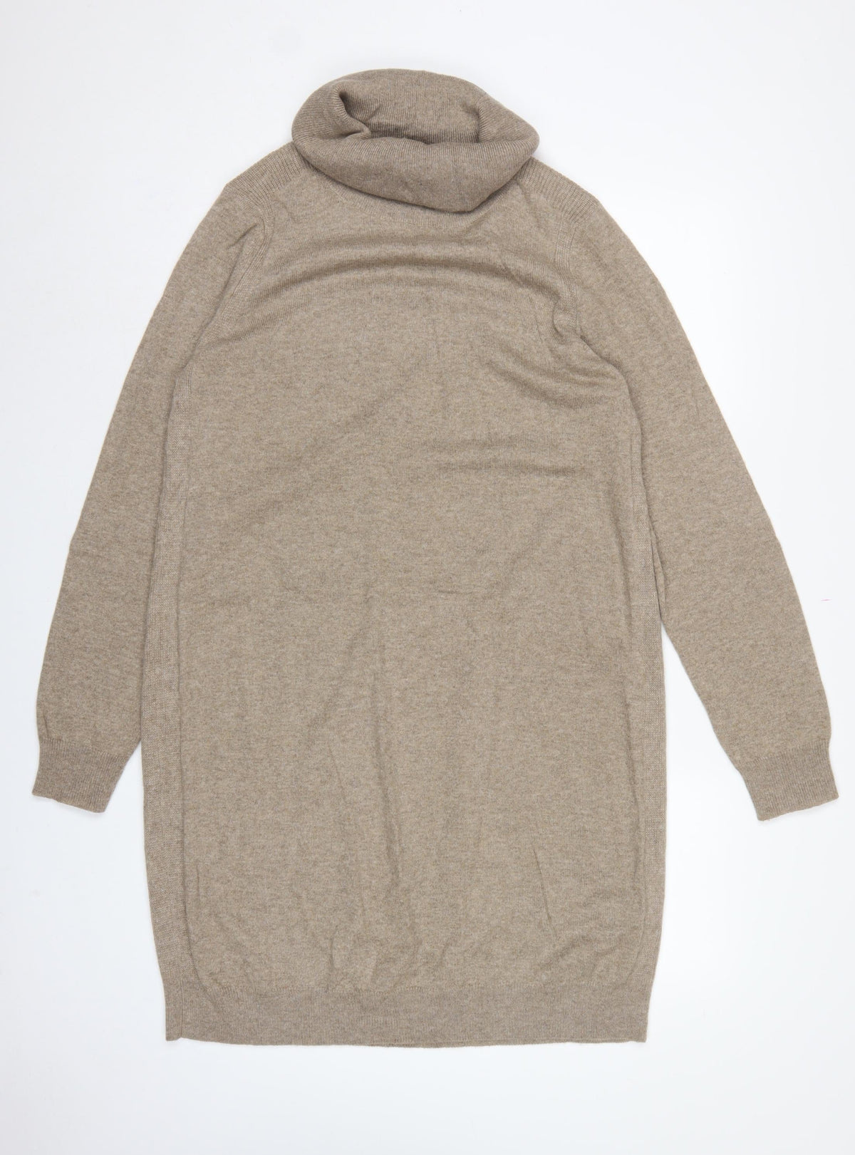 Jaeger Women Beige L Wool Cashmere Roll Neck Knee Length Jumper Dress