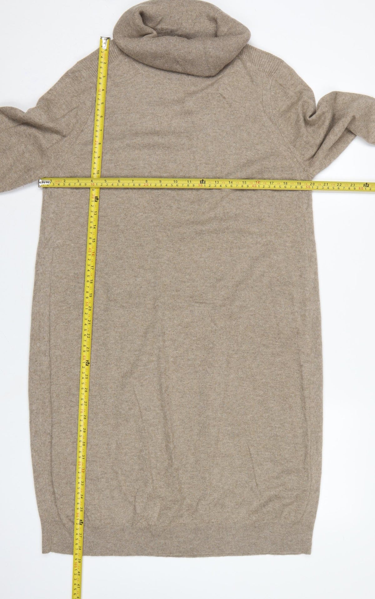 Jaeger Women Beige L Wool Cashmere Roll Neck Knee Length Jumper Dress