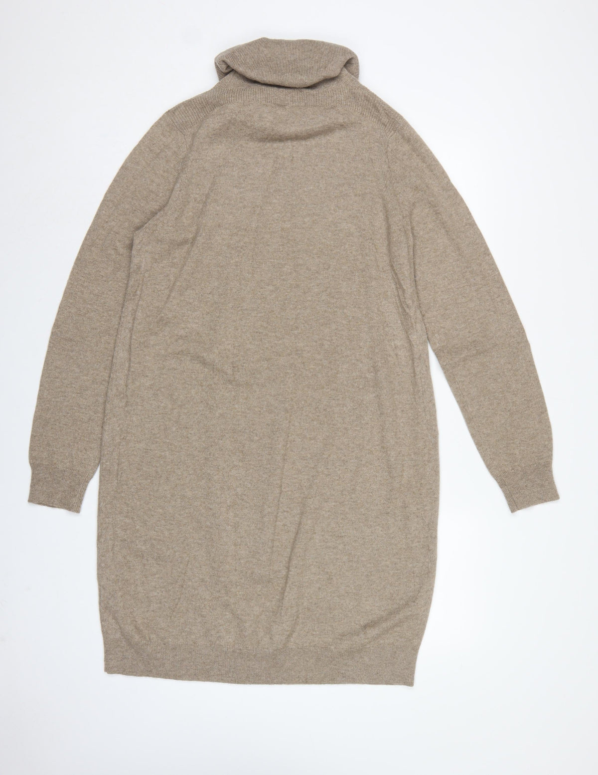 Jaeger Women Beige L Wool Cashmere Roll Neck Knee Length Jumper Dress
