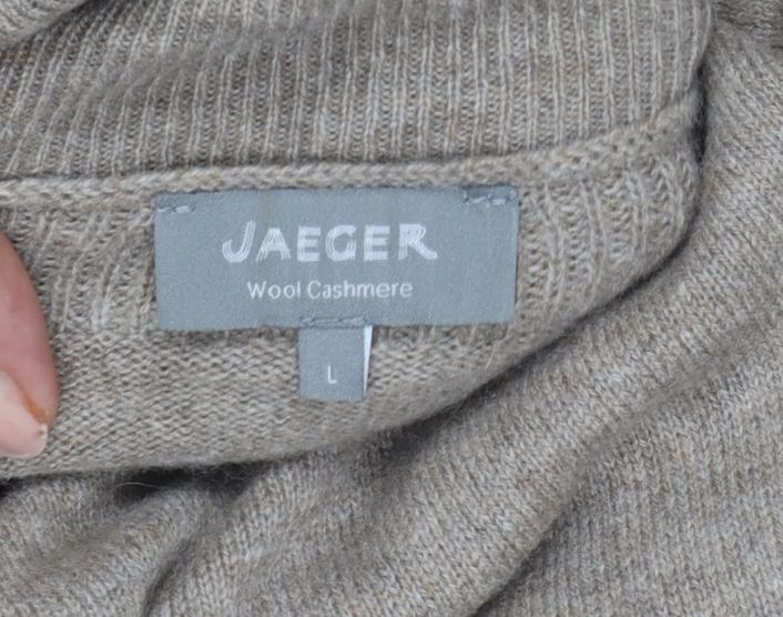 Jaeger Women Beige L Wool Cashmere Roll Neck Knee Length Jumper Dress