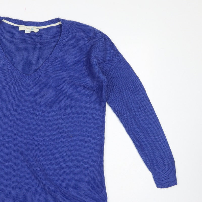 Boden Women Blue M Cotton Knit V-Neck Long Sleeve Jumper Dress