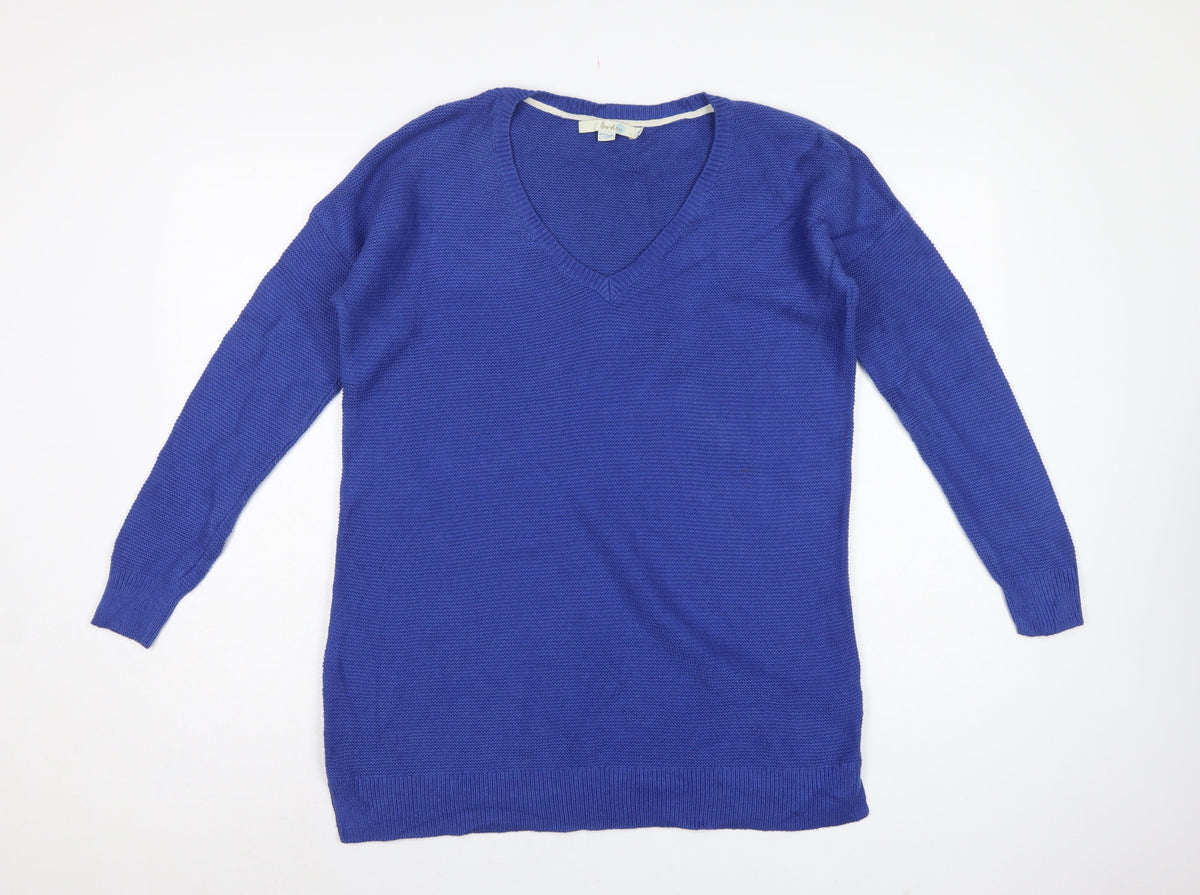 Boden Women Blue M Cotton Knit V-Neck Long Sleeve Jumper Dress