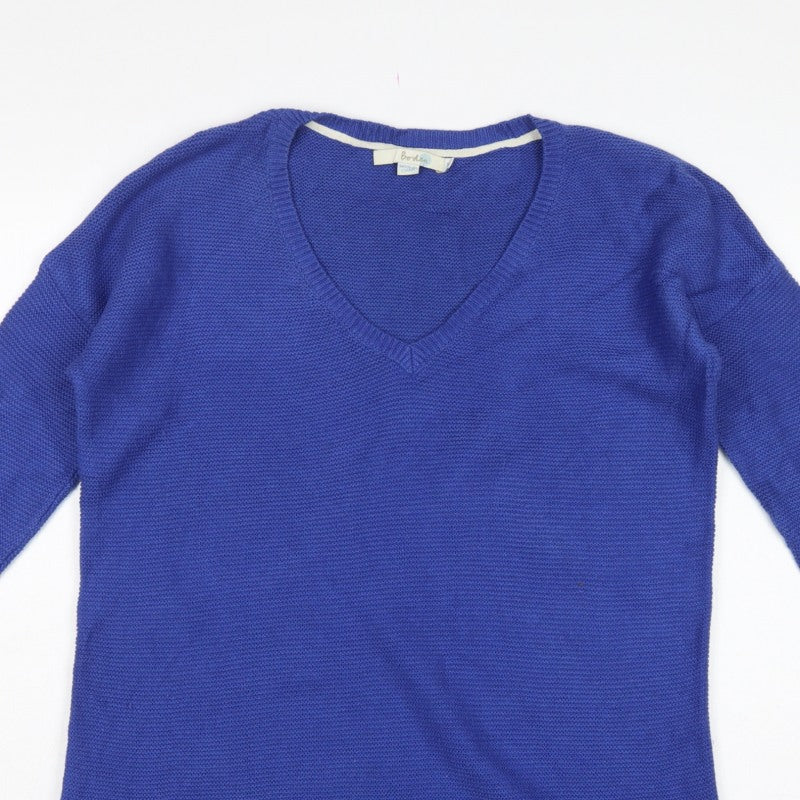 Boden Women Blue M Cotton Knit V-Neck Long Sleeve Jumper Dress