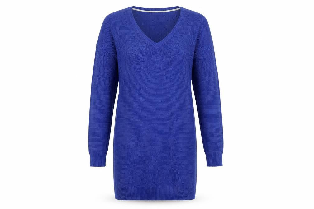 Boden Women Blue M Cotton Knit V-Neck Long Sleeve Jumper Dress