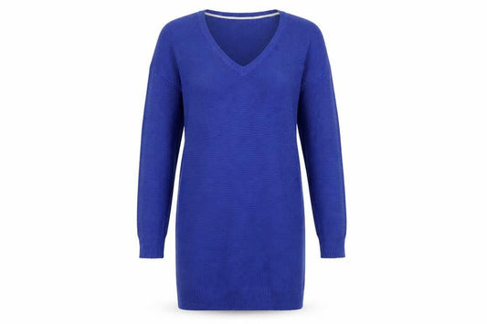 Boden Women Blue M Cotton Knit V-Neck Long Sleeve Jumper Dress