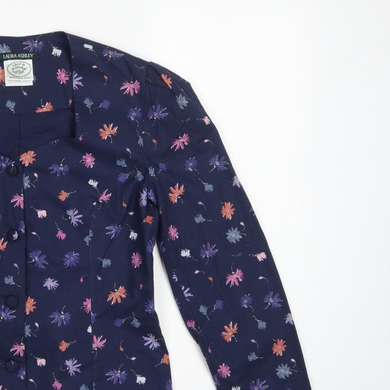 Laura Ashley Women Blue UK 12 Floral Cotton Short Blazer Jacket