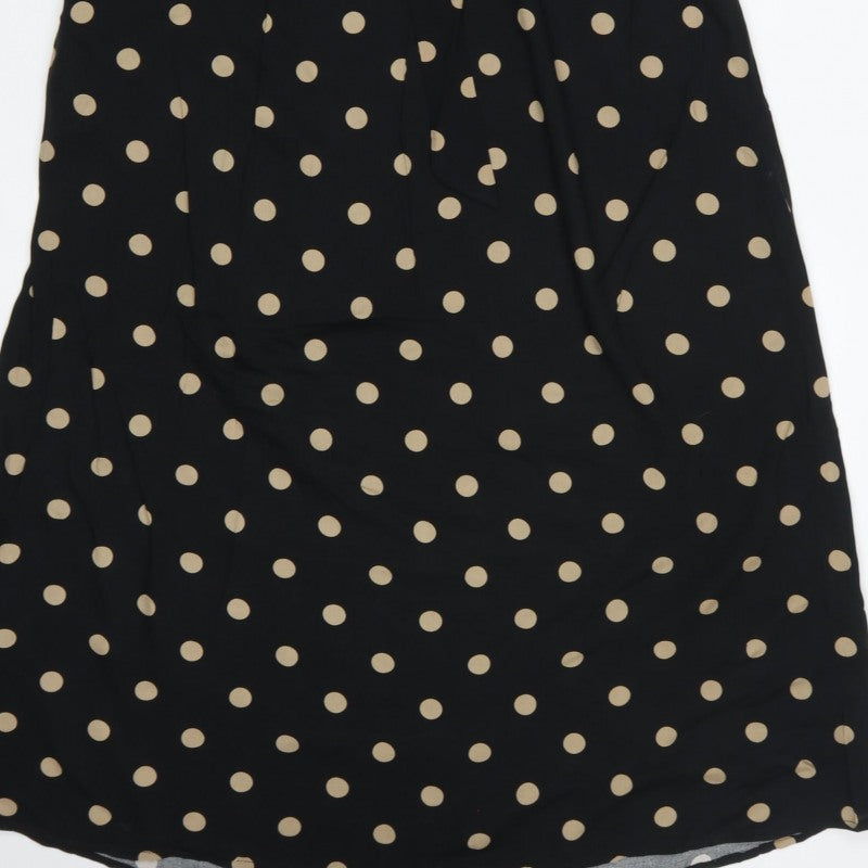 Freequent Women Black Beige Polka Dot L Midi Shirt Dress Belted