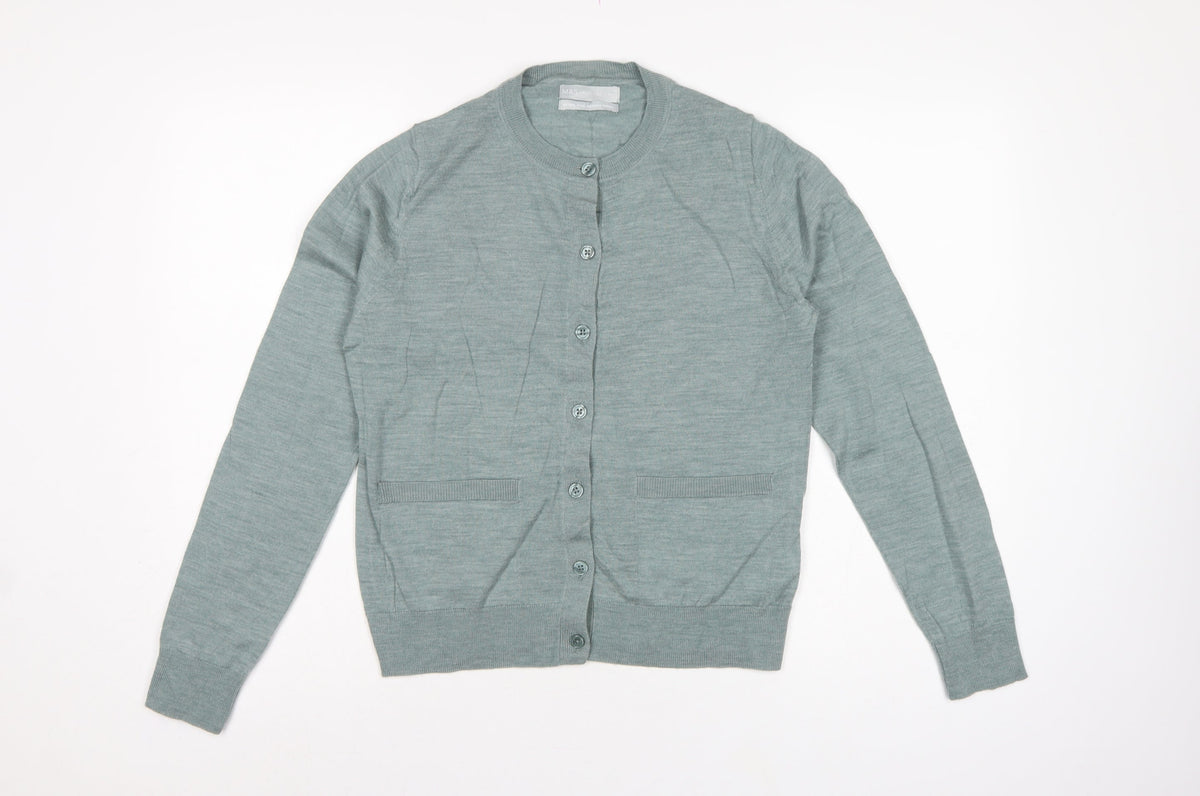 Marks & Spencer Women Grey Size 12 Merino Wool Button Cardigan