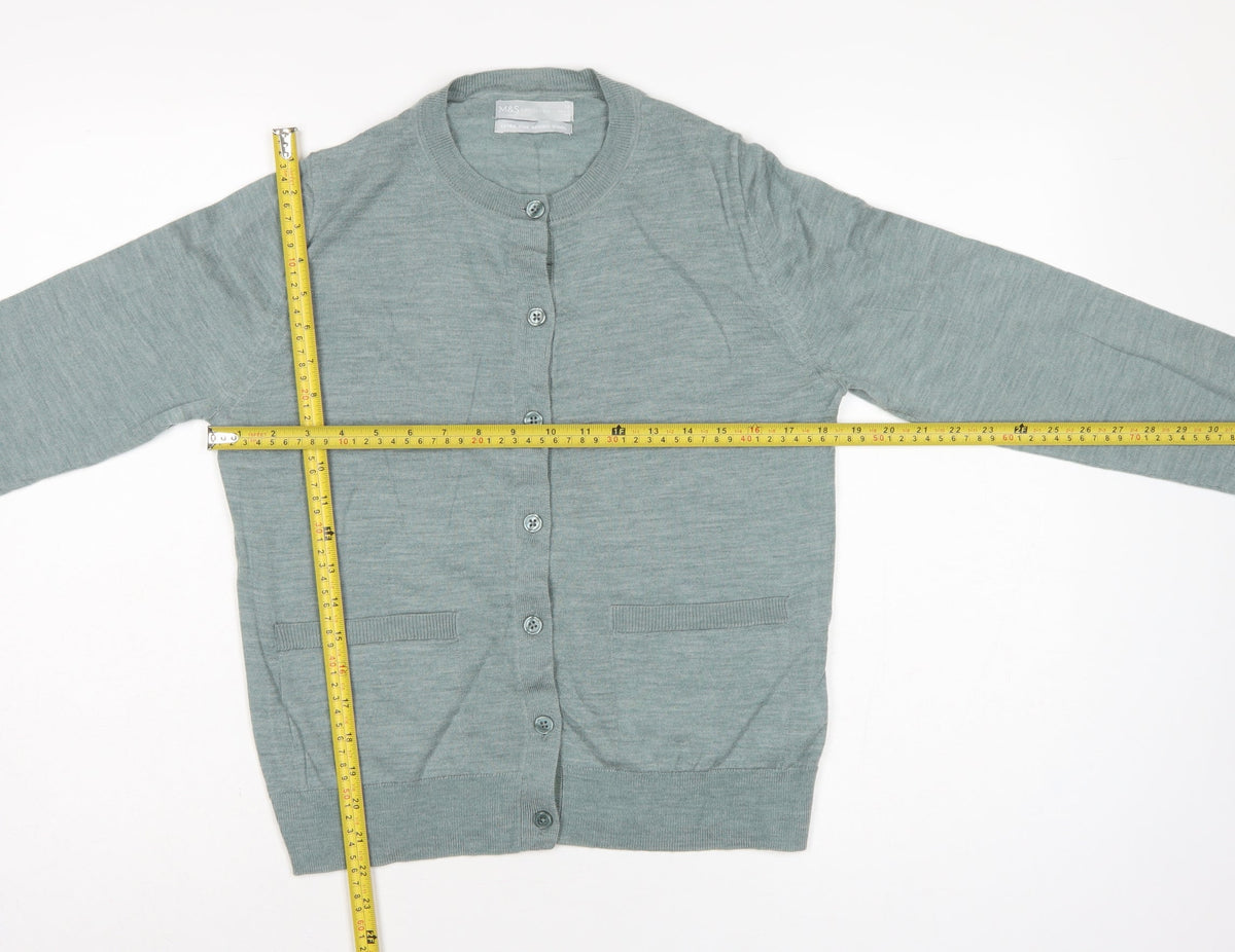 Marks & Spencer Women Grey Size 12 Merino Wool Button Cardigan