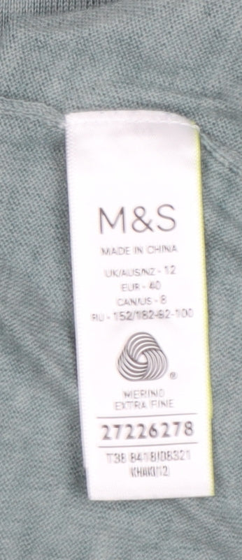 Marks & Spencer Women Grey Size 12 Merino Wool Button Cardigan