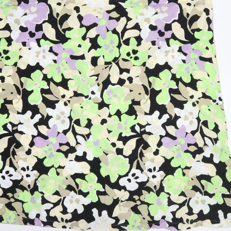Autograph Women Black Floral Cupro Viscose Size 14 Long A-Line Dress