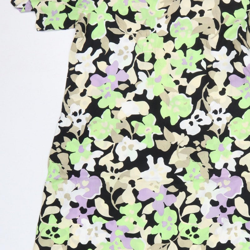 Autograph Women Black Floral Cupro Viscose Size 14 Long A-Line Dress