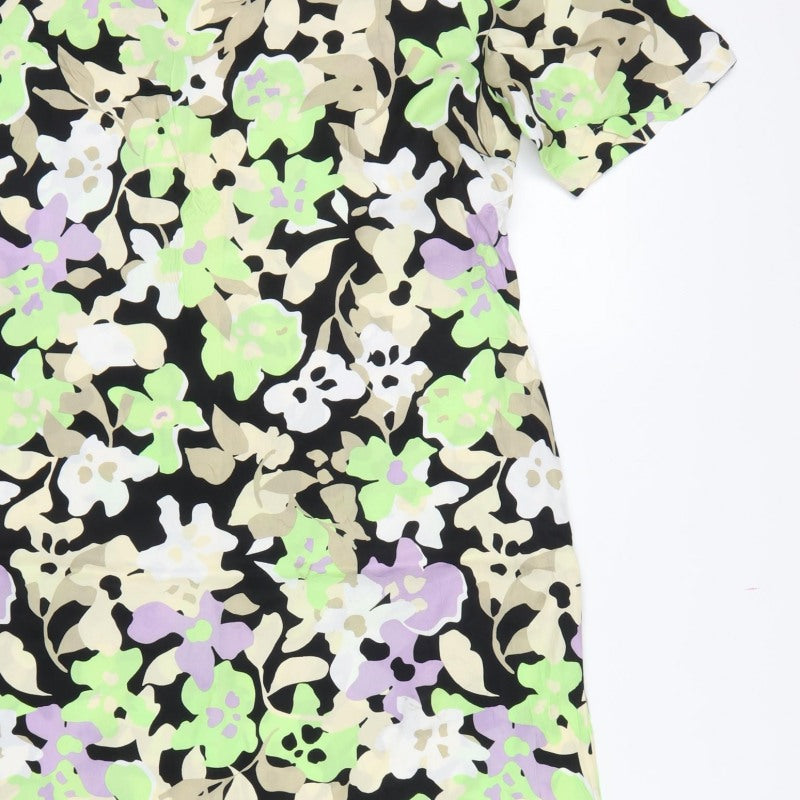 Autograph Women Black Floral Cupro Viscose Size 14 Long A-Line Dress