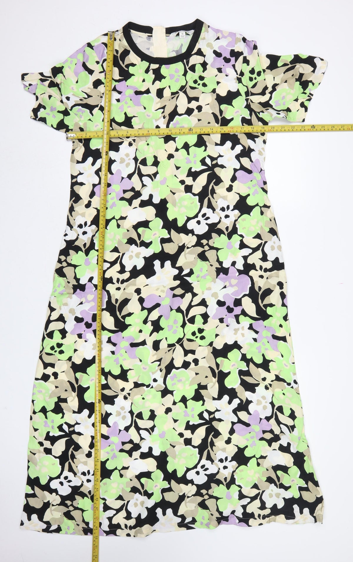 Autograph Women Black Floral Cupro Viscose Size 14 Long A-Line Dress