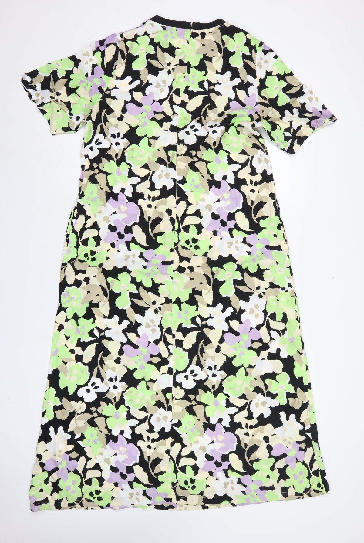 Autograph Women Black Floral Cupro Viscose Size 14 Long A-Line Dress